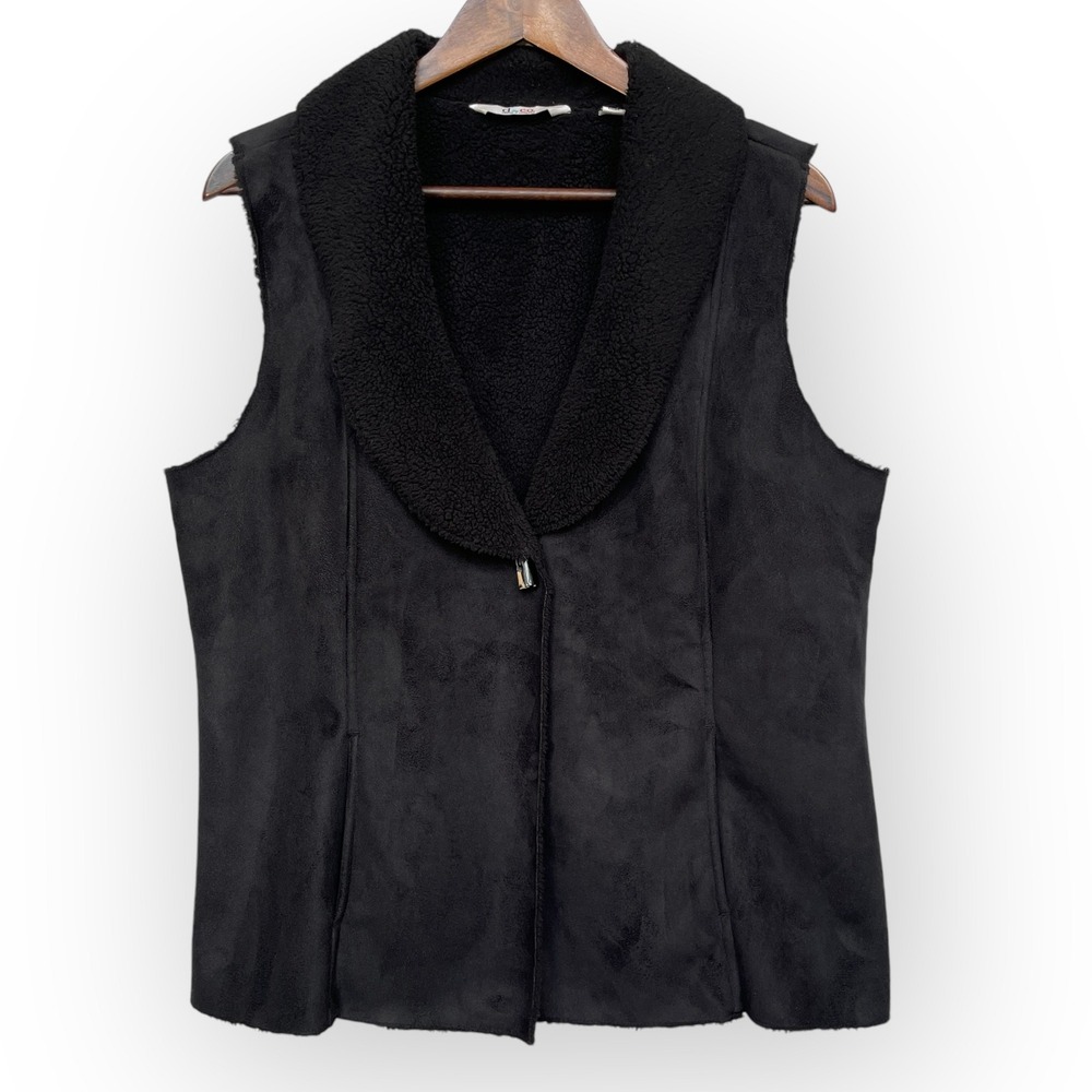 Denim & Co Womens Black Faux Suede Sherpa Lined Toggle Vest A210125 Large